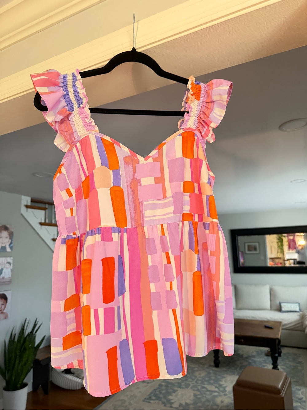 Periwinkle by Barlow Pink, Orange & Purple Ruffle Strap Top